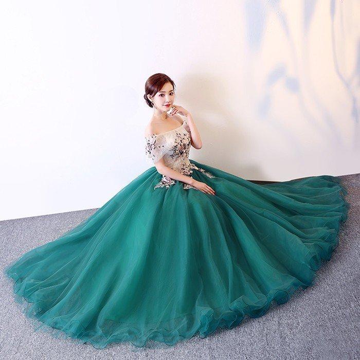 ウェディングドレス ロングドレス カラードレス 演奏会用ロングドレス 演奏会 発表会 大きいサイズ 結婚式 パーティードレス 花嫁 二次会 袖付き-824